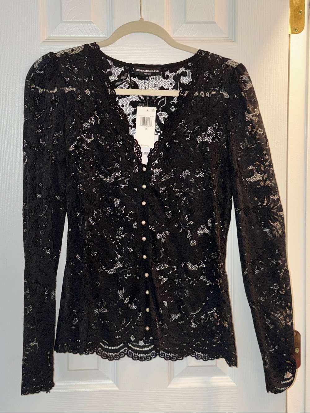 Generation Love Black Lace Button Front Long Sleeve Top M